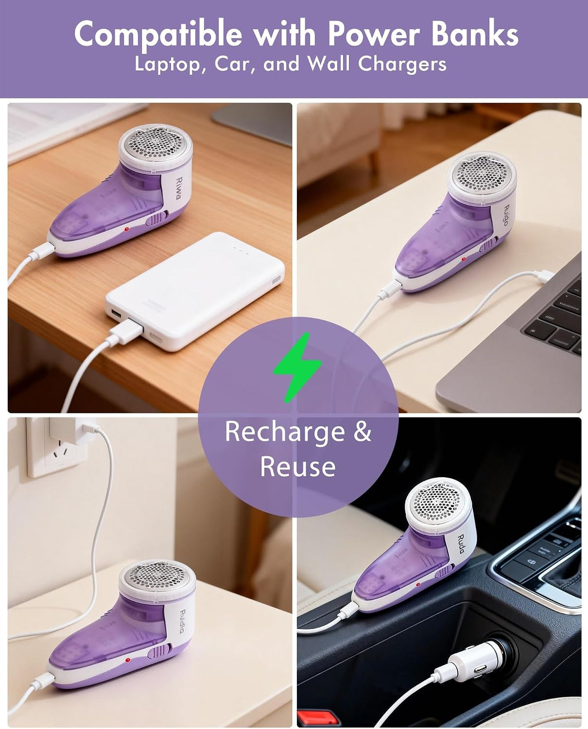 Ruidla Fabric Shaver Lint Shaver Defuzzer, Rechargeable Lint Remover