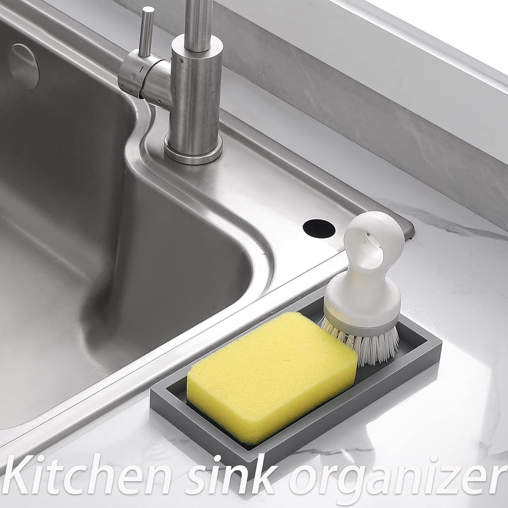 Silicone Bathroom Vanity Tray Dish Soap Holder Sink Organizer, Grey
