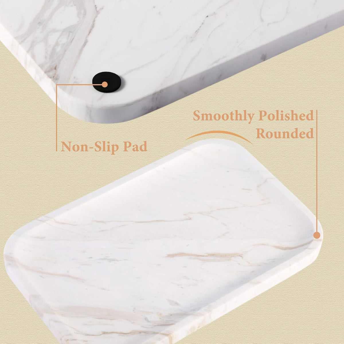 Karibiber Marble Vanity Tray, Marble Bathroom Tray Countertop, Decorative Trays for Dresser Organizer, White Stone Storage Serving Trays for Kitchen, Perfume, Jewelry Cathall Holder, Unique Veining