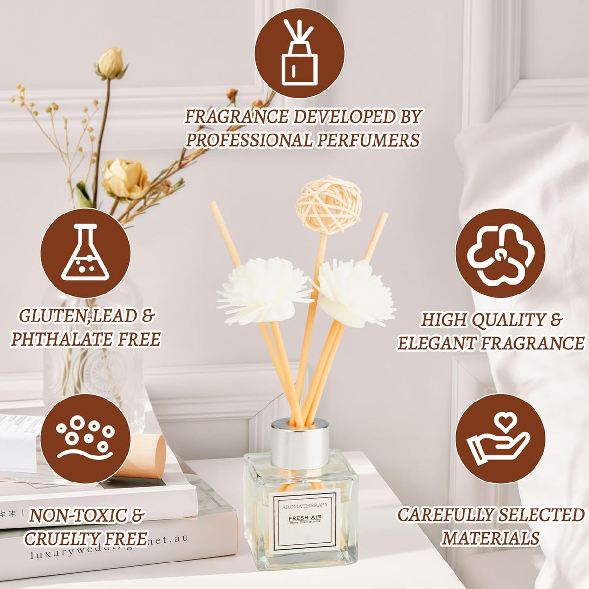 2PCS Reed Diffuser Set, 1.7 oz Scent Diffuser with Sticks, Freesia Scent