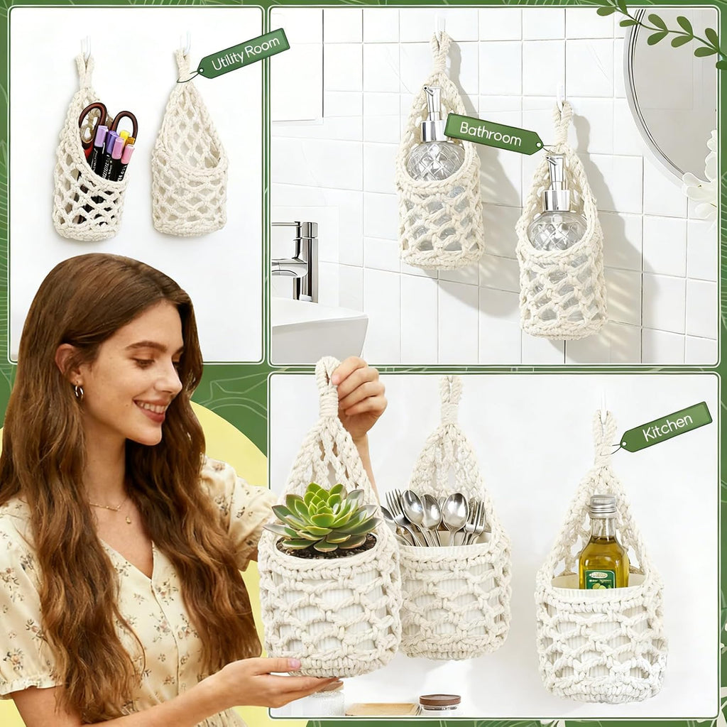 Macrame Wall Plant Hanger, Small Hanging Planter Basket Holder, Wall Planters for Indoor Plants, for Up to 4 Inch Pot (Ivory, 4-Inch)