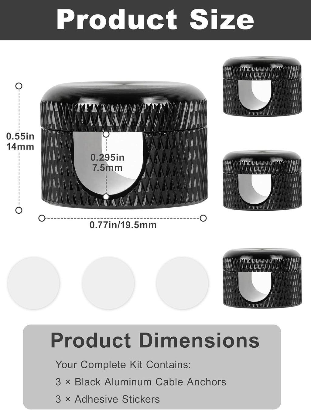 Black Aluminum Cable Clips for Desk 3 Pack, Upgraded Adhesive
