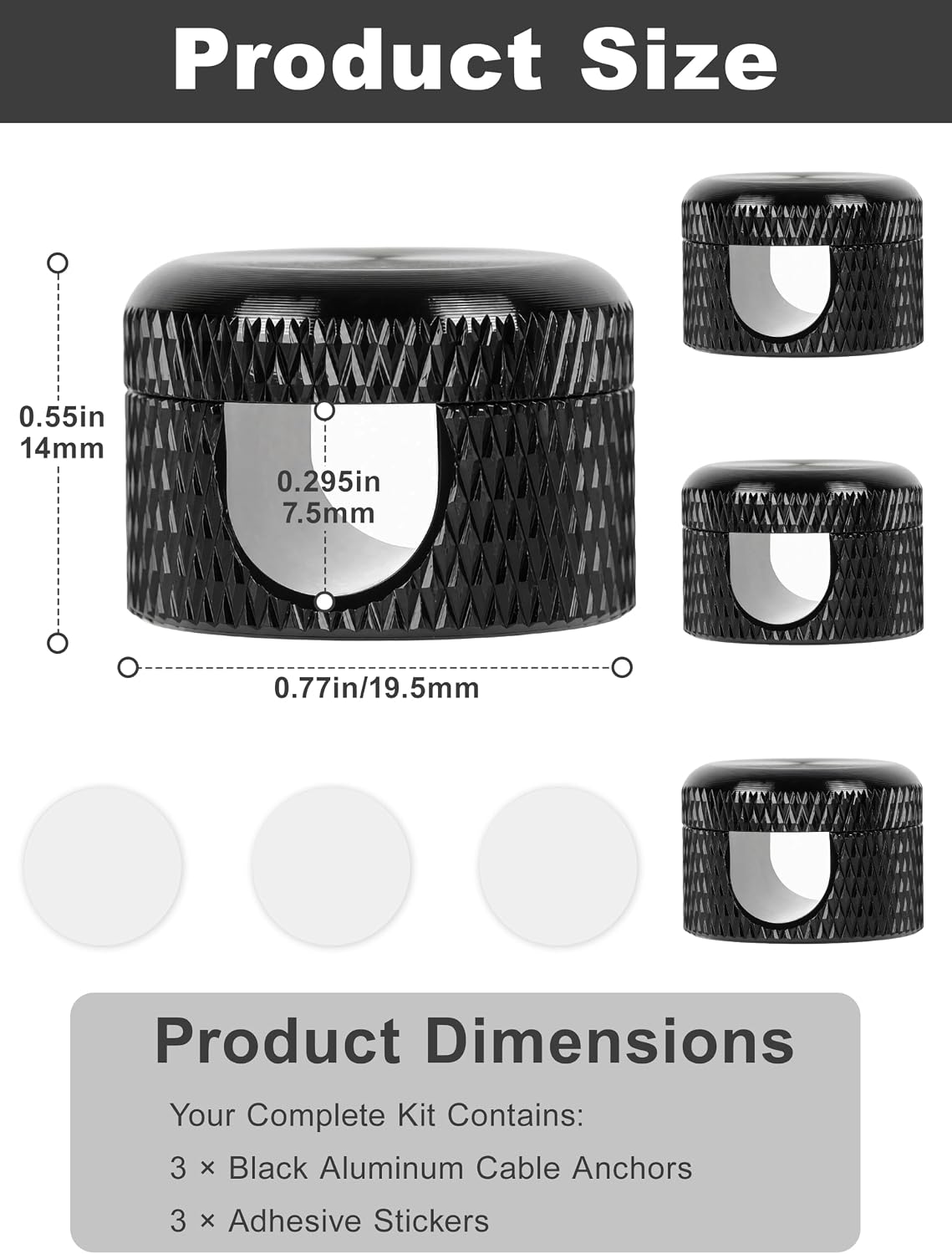 Black Aluminum Cable Clips for Desk 3 Pack, Upgraded Adhesive