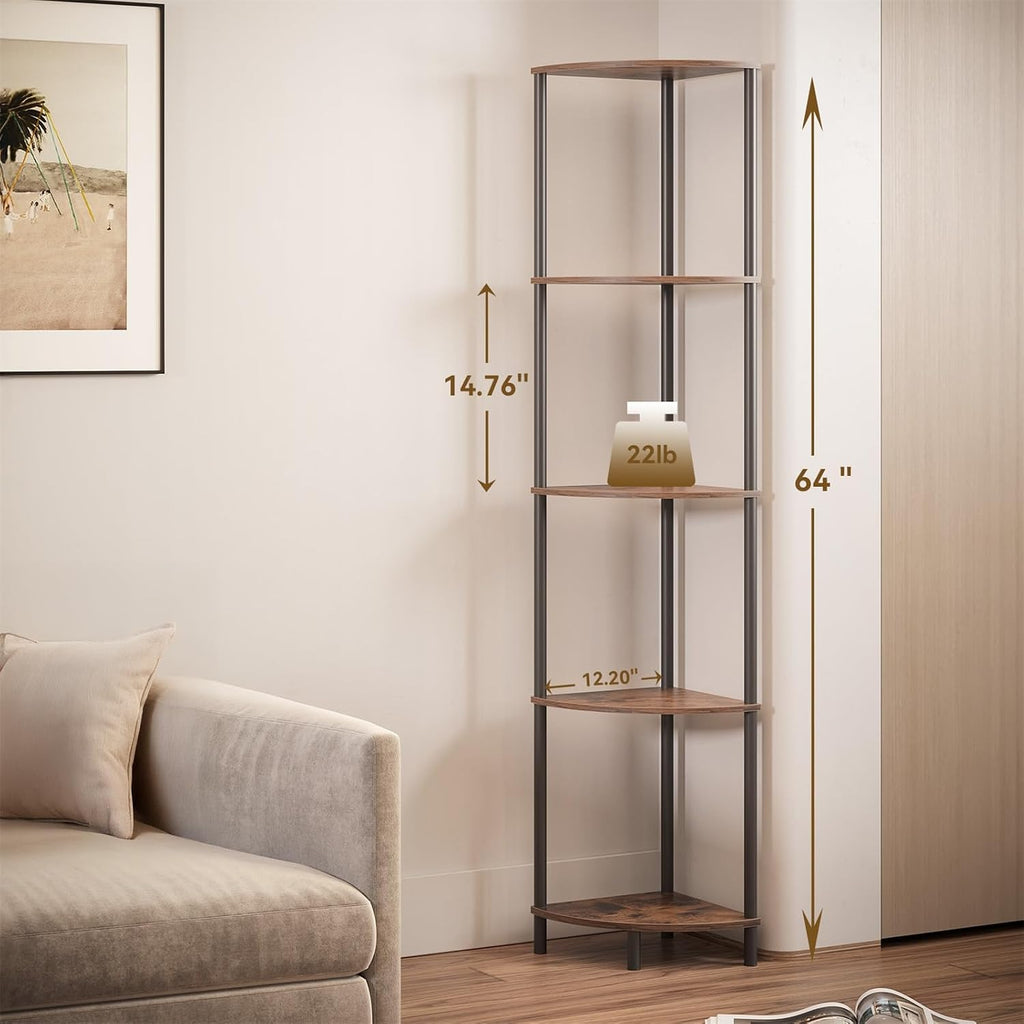 SUNMORY 5 Tier Corner Shelf with LED Light, Industrial 65" Corner Shelves