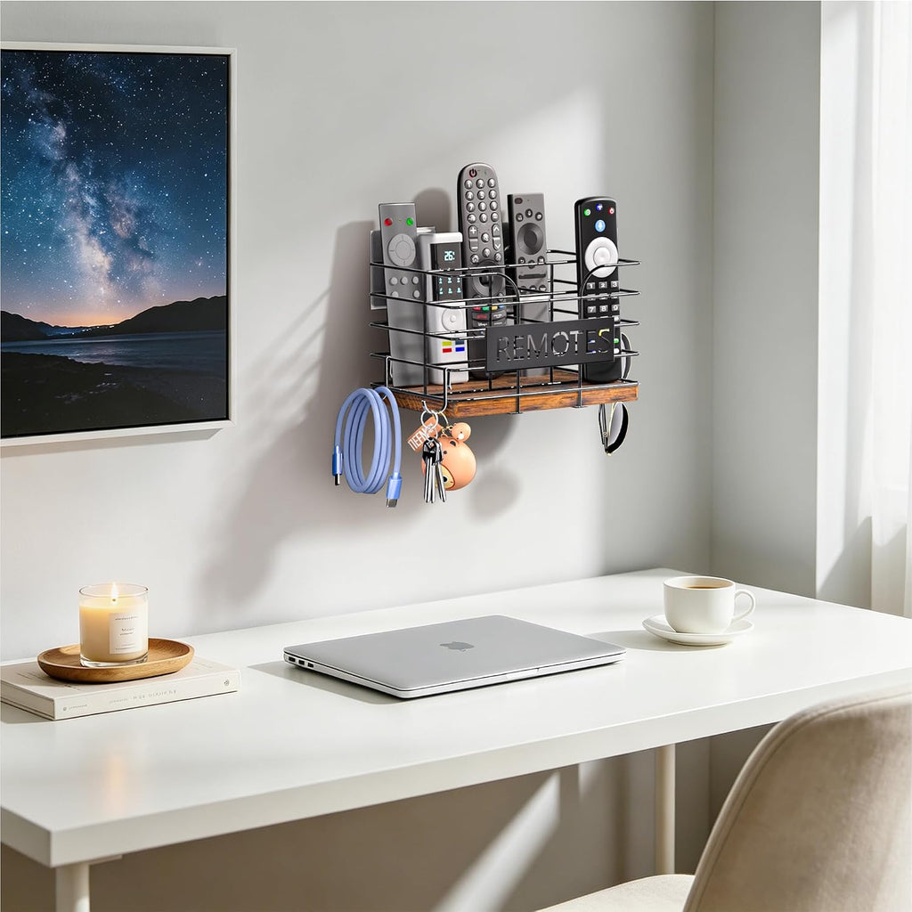 Invech Remote Control Holder Wall Mount, TV Remote Holder for Table, 3 Slot Remote Caddy Organizer with Hook for Living Room Bedroom Office