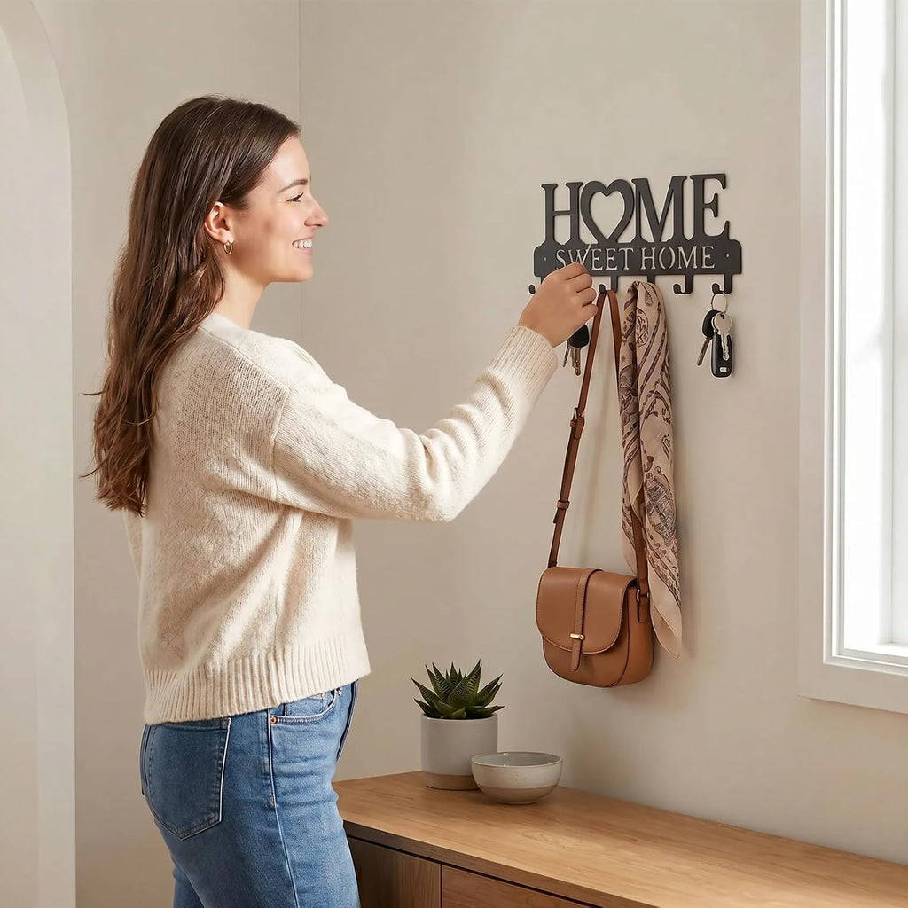 Heqxwl Cute Key Holder Wall Mount, Home Sweet Home Entryway Key Rack