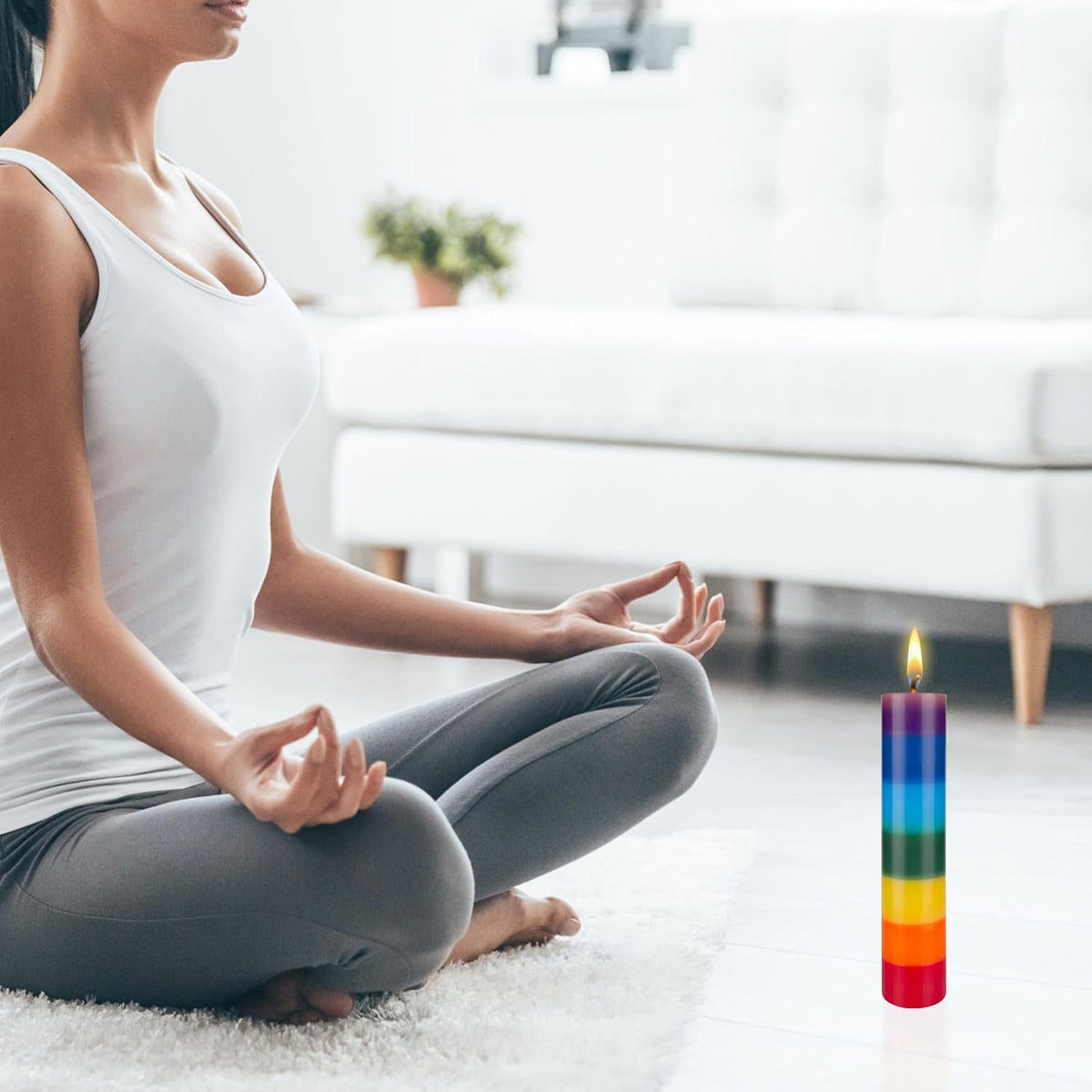 Mega Candles 1 pc Unscented Multi Color Solid Pillar Chakra Candles, Hand Poured Premium Wax Candle 2 Inch x 9 Inch, 100% Cotton Wick, Positive Healing Energy, Meditation, Relaxation, Reiki, Yoga