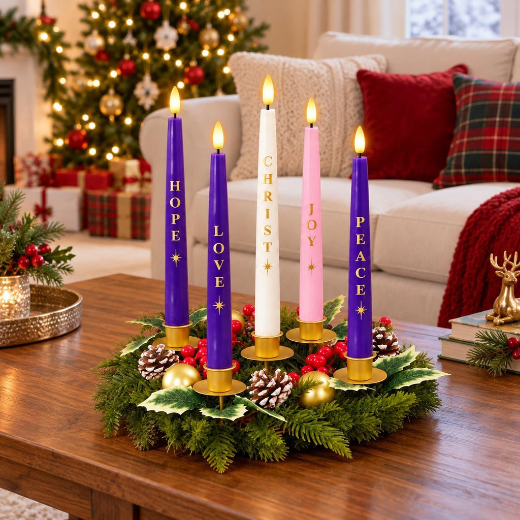 Flameless Advent Candles, Christmas Taper Candles Church Christian Decor