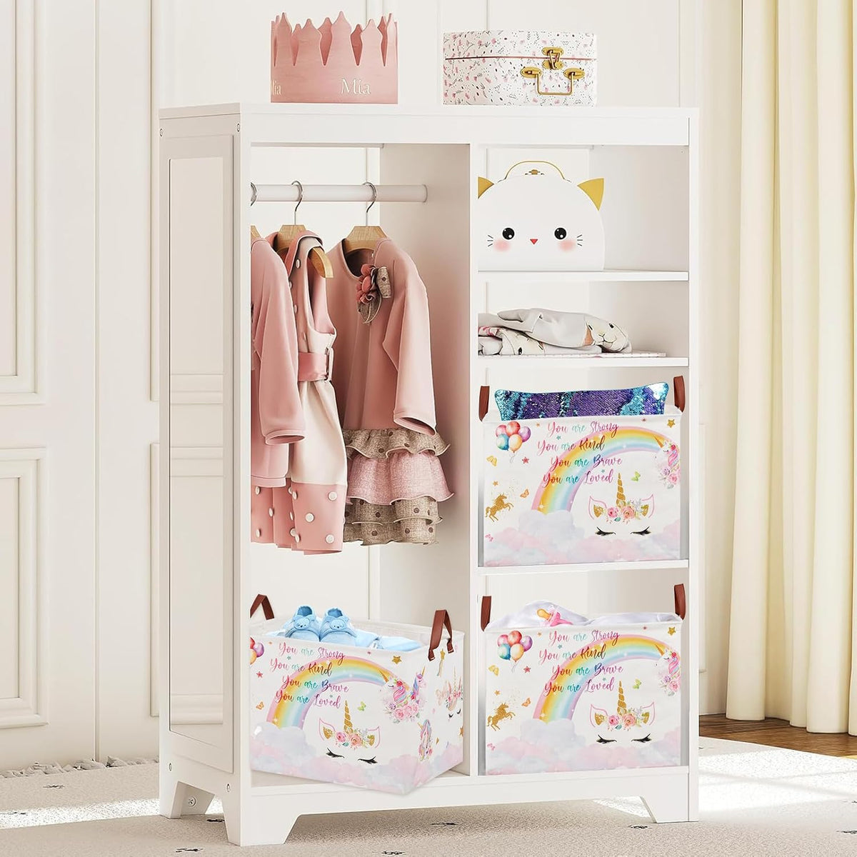 Unicorn Gift Bag Pink Kids Laundry Basket Rainbow Cloud Unicorn Nursery Decor Laundry Hamper ,Room Decor for Girls Bedroom, Rectangular Storage Box Cute Shelf Basket Clothes Book Toy Box Bin
