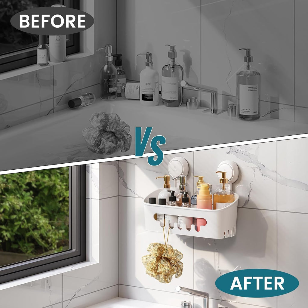 TAILI Shower Caddy Suction Cup, Heavy Duty Bathroom Organizer, Removable Shelves for Inside Shower, Shampoo, Waterproof Suction Plastic Storage for Bathroom Accessories Holder, White