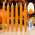 6 Pack Orange Flameless Taper Candles with Remote&Timer, Thanksgiving Battery Operated Candles with Flickering Wick, Fall Candlestick Harvest and Thanksgiving for Home Decor