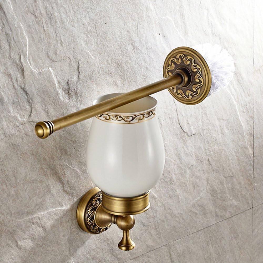 Leyden Antique Brass Toilet Brush Holder, Retro Toilet Brush Organizer with Ceramic Cup