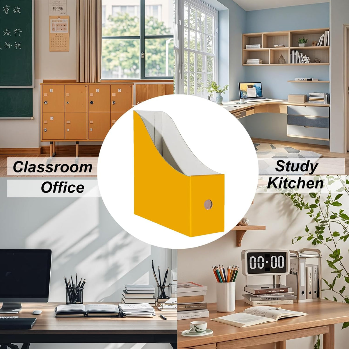 Limitliho 2 Pack Yellow Cardboard Magazine File Holder for Desk or Shelves