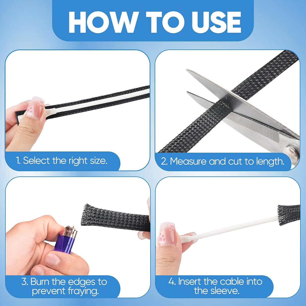 300 Feet 1/4, 1/2, 3/8 Inches Braided Wire Loom PET Cable Loom Expandable Sleeving Braided Sleeve for TV, Computer, Home Theater