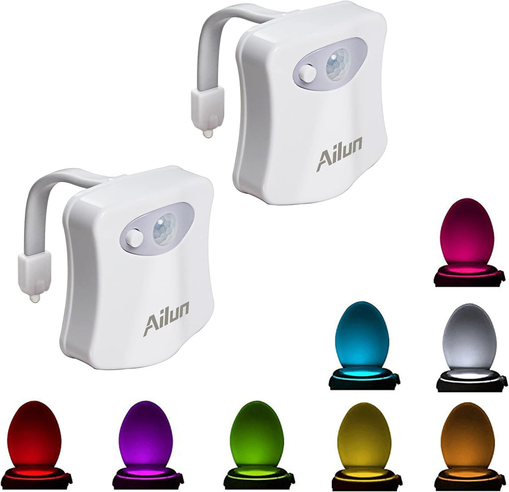 Ailun Toilet Night Light Motion Sensor LED 8 Colors Changing, 2 Pack