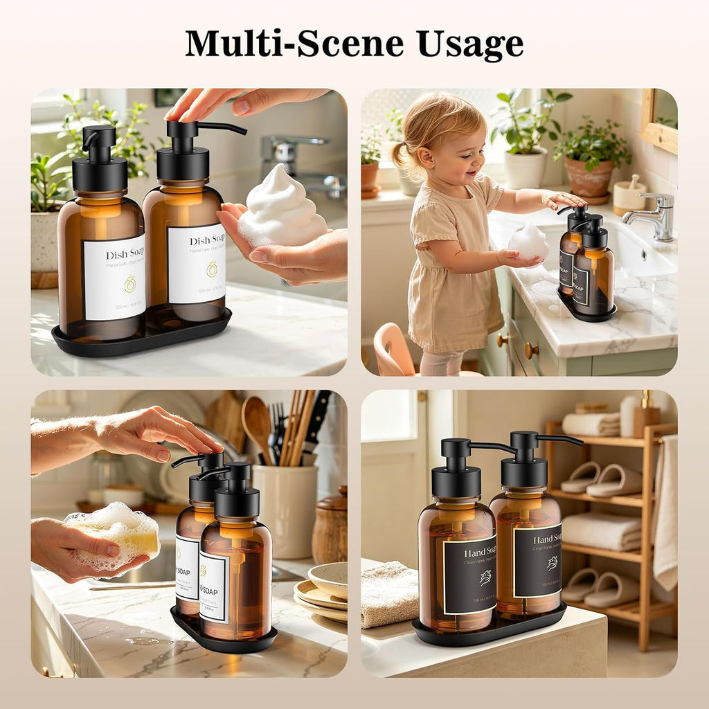 16.9 Oz Glass Foaming Soap Dispenser 2 Pack (Amber)