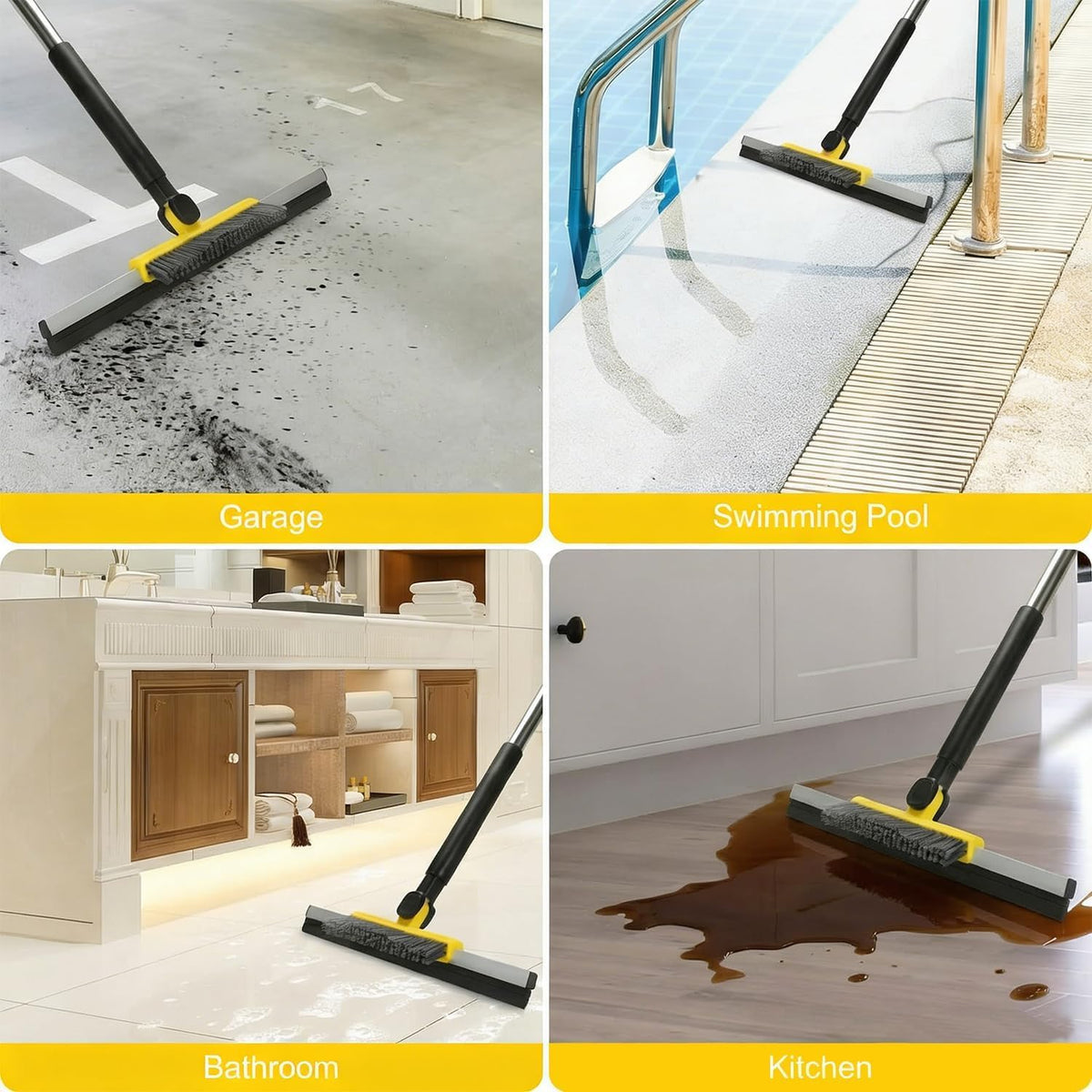 Gloffer Squeegee for Floor, Adjustable Long Handle, Tile Floor Cleaning