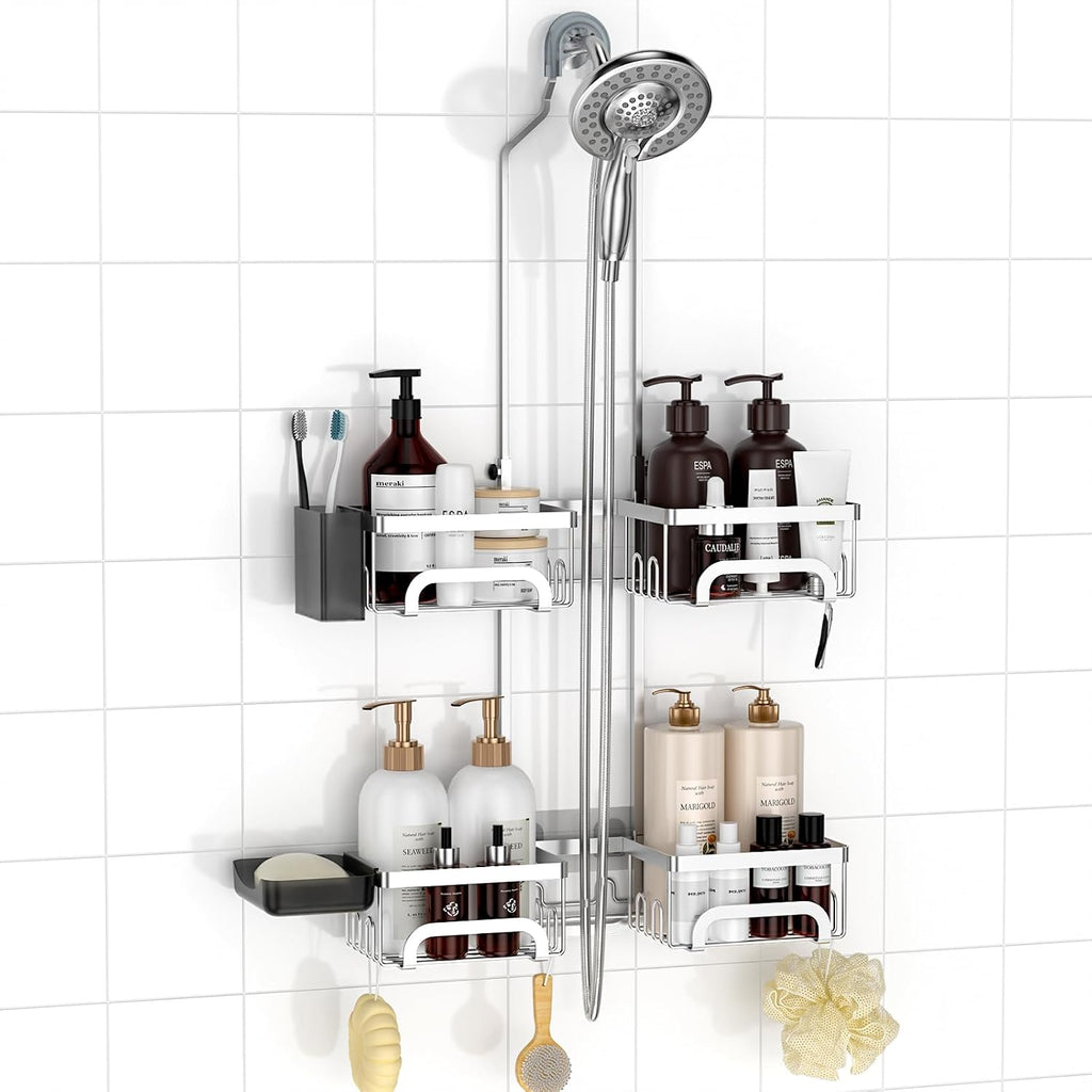REINHARDT Split Shower Caddy Hanging for Handheld Showerheads, Silver
