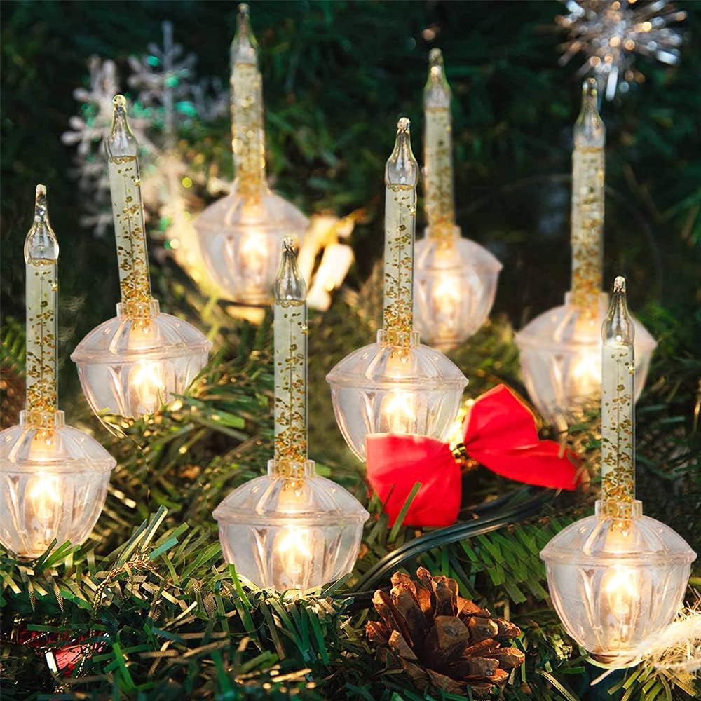 Couah Christmas Bubble Lights,Vintage Light String Set 11Ft 7 Clear Bubble Fluids with Gold Glitter C7/E12 Candelabra Base UL-Listed for Holiday Christmas Lighting Green Wire