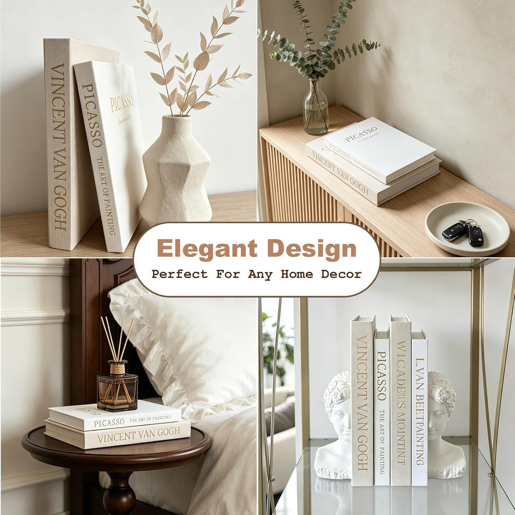 Small Faux Books（9.8' X 7'）- Set of 2 Linen Decorative Books for Coffee Table, Bookshelf or Mantle Decor - Hidden Storage Box for Remote, Photo & Tickets - Elegant Neutral Design Fits Any Home Decor