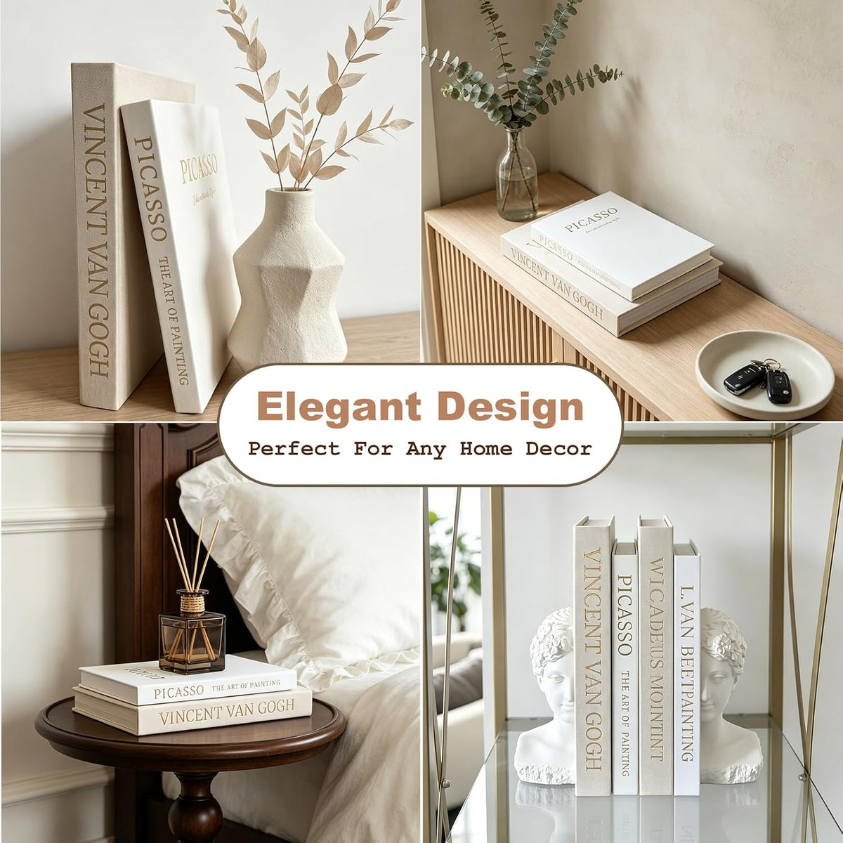 Small Faux Books（9.8' X 7'）- Set of 2 Linen Decorative Books for Coffee Table, Bookshelf or Mantle Decor - Hidden Storage Box for Remote, Photo & Tickets - Elegant Neutral Design Fits Any Home Decor