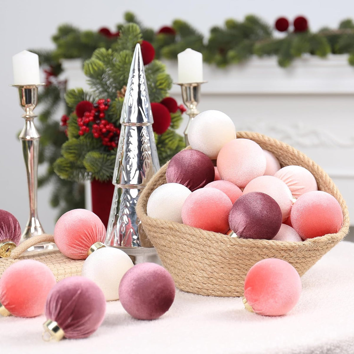 30PCS Velvet Christmas Ball Ornaments Set for Xmas Tree Decorations