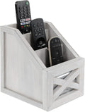Autumn Alley Rustic Farmhouse Desk Organizer - 3-Slot Multiple Compartment Remote Control Storage Caddy, Barn Door Remote Holder - White