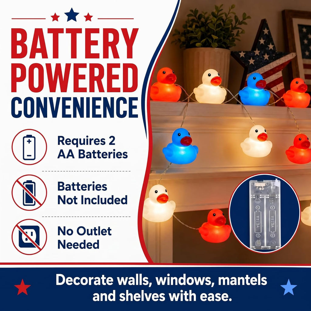 Deekin 1 Pcs Patriotic Rubber Duck String Light Battery Operated