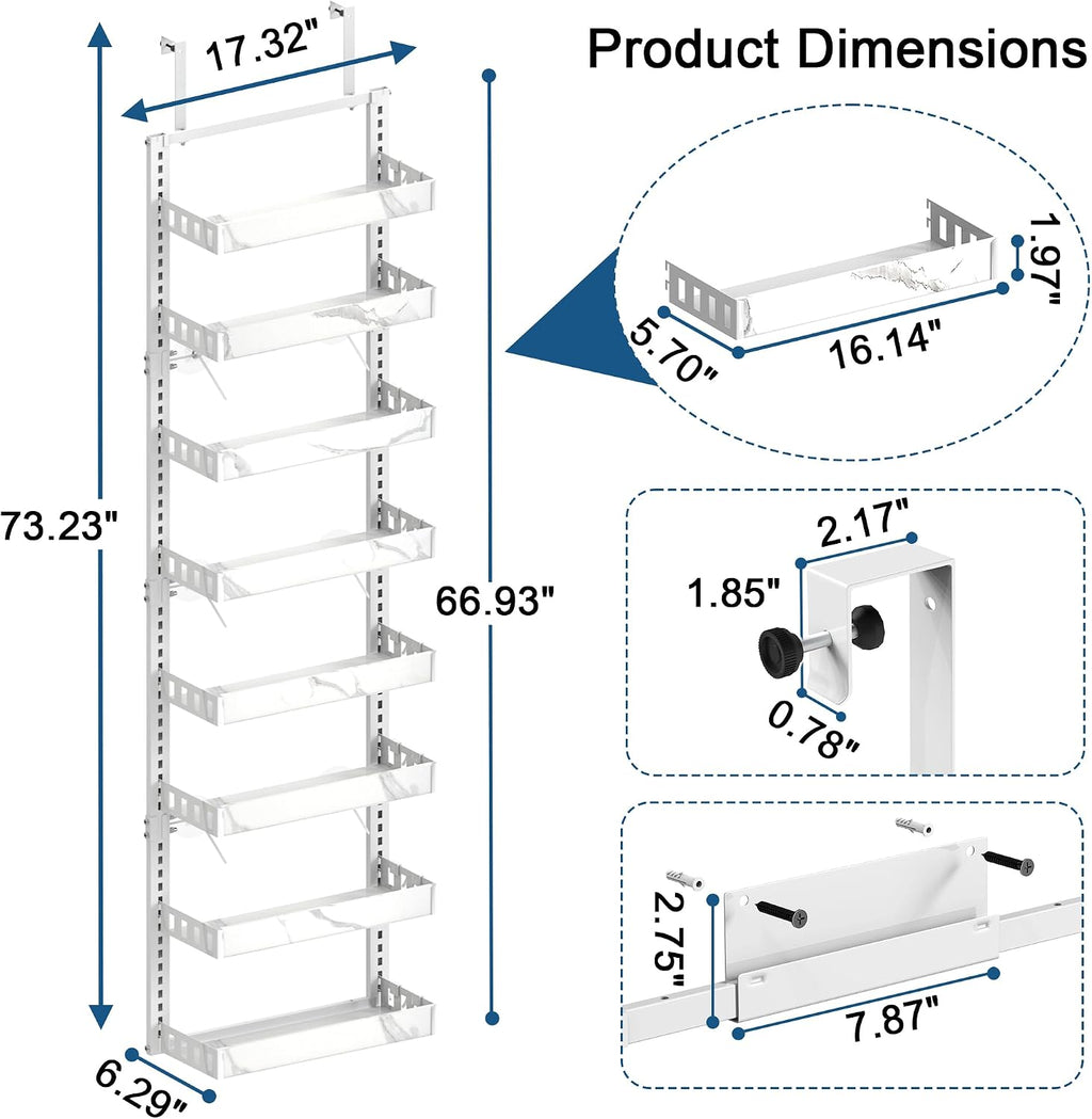 BUKFEN Over the Door Pantry Organizer, 2-IN-1 Door & Wall Mount Spice Rack