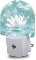 Night Lights Plug into Wall White Lotus and Dragonfly Night Light Dusk to Dawn Smart Sensor Decorative Round Led Lamp for Bedroom Kitchen Hallway Nightlight for Women Men