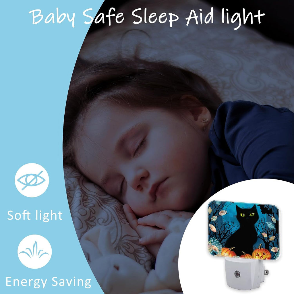Night Light Black Cat Plug-in Wall LED Night Lamp with Dusk-to-Dawn Smart Sensor Lamp for Adult Bedroom Living Room Hallway Kitchen