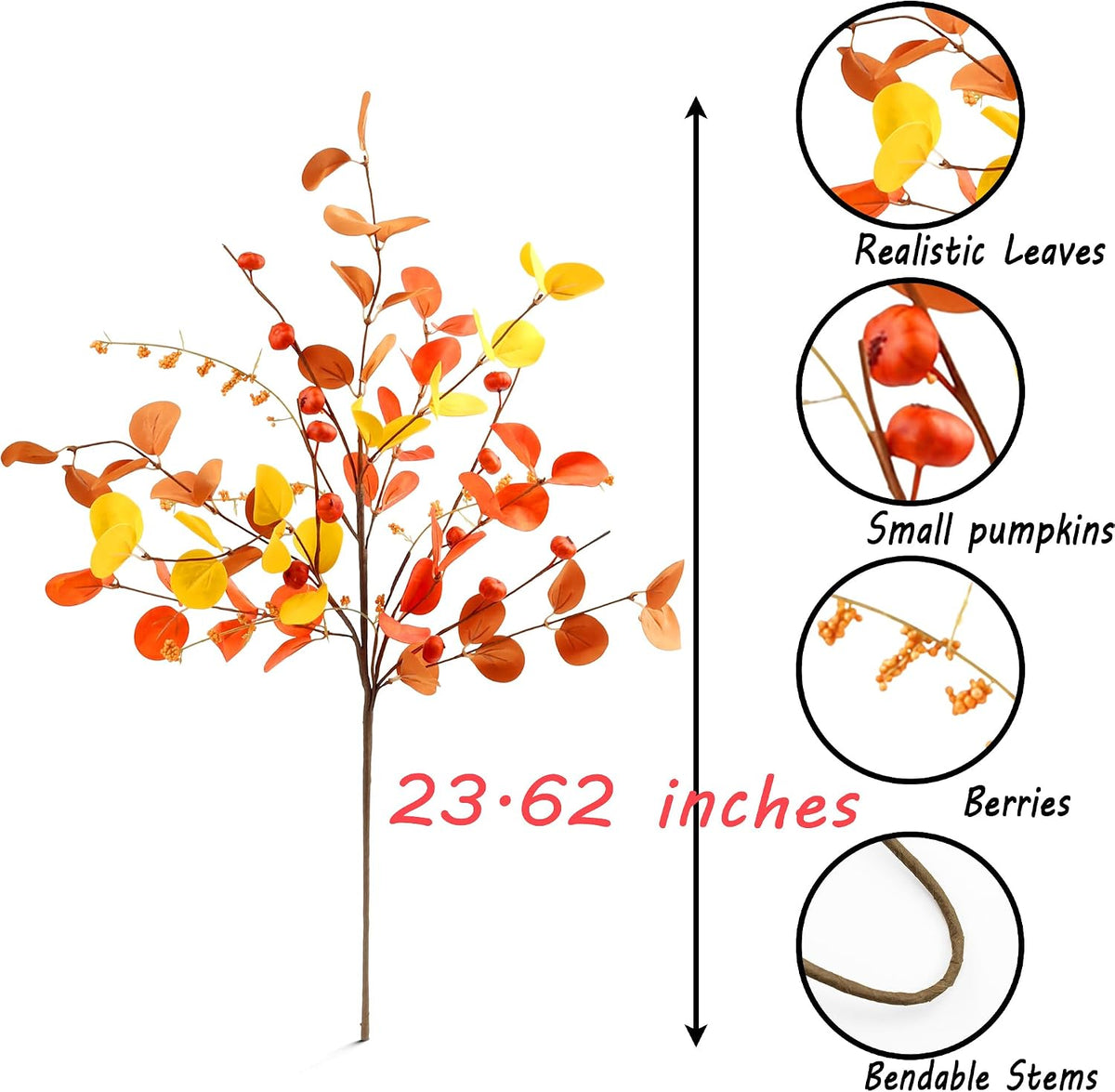 SITUMEIZI 6 Pcs Fall Stems Eucalyptus Artificial Fall Leaves Tall Autumn Decor 24" Foam Leaf Branches for Fall Halloween Thanksgiving Decoration Floral Arrangements