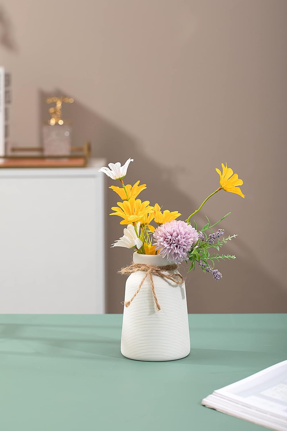 White Vase -Flower Vase, Small Vases for Décor, Ceramic Vase for Shelf Décor, Table Décor, Decorative Vase for Bookshelf, Fireplace Mantle, Office, Centerpieces, Petite Farmhouse Décor