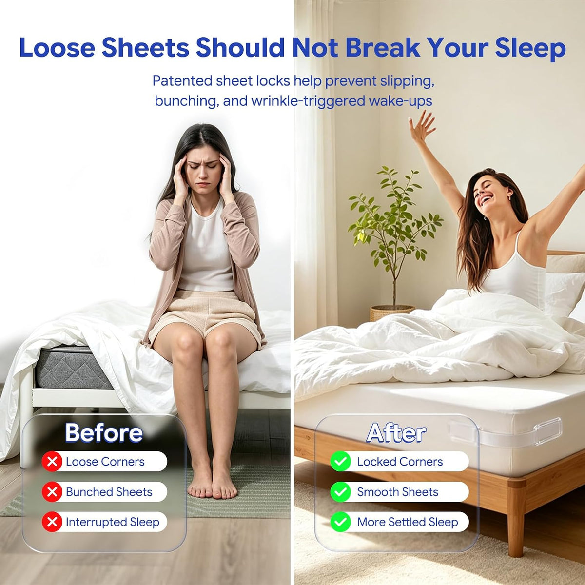 Lock Bed Sheet Holders for Corners: 0 Slips All Night for Fitted Sheets