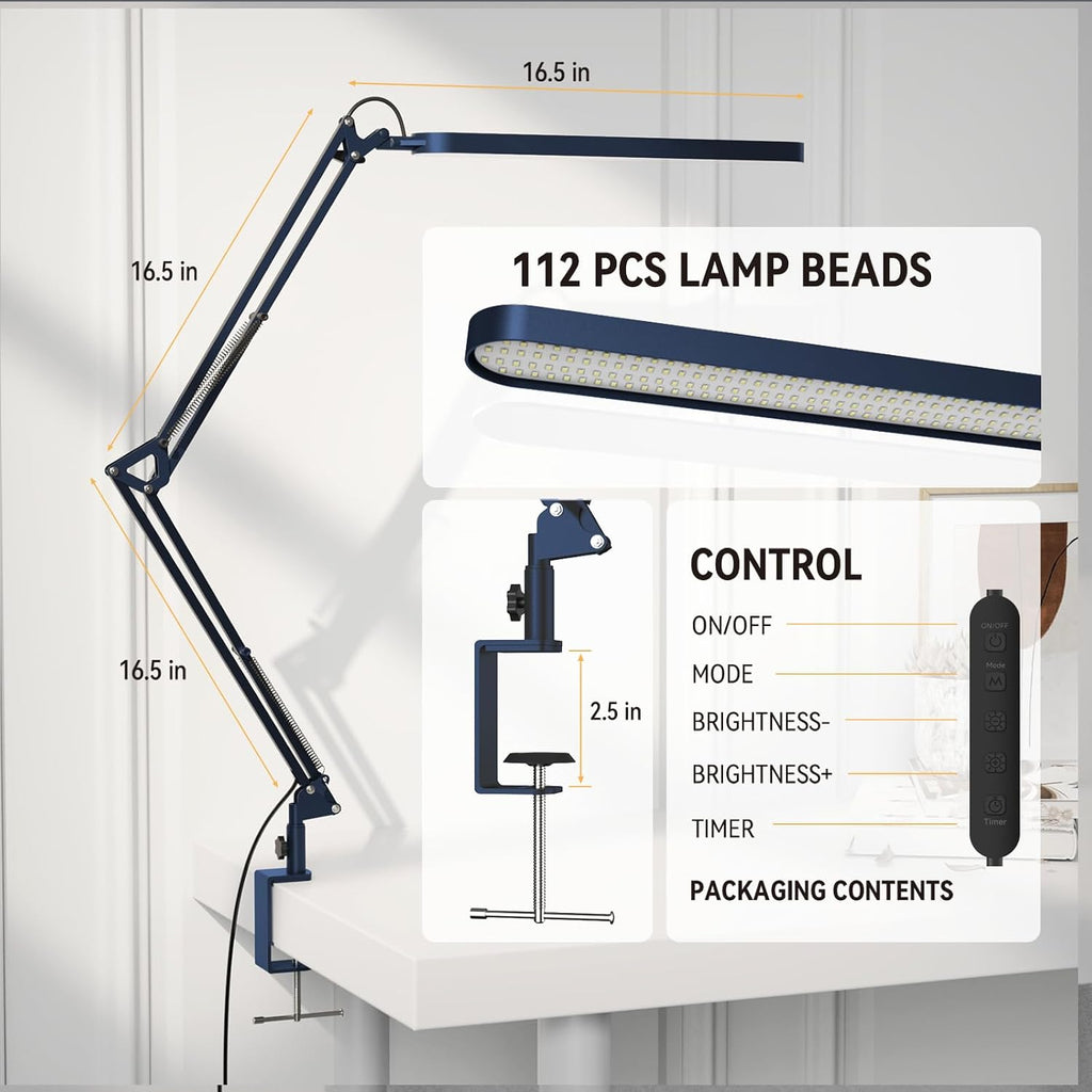 SKYLEO Desk Lamp - LED Desk Light - 5 Color Modes X 11 Brightness Levels - Adjustable Swing Arm - Timmer & Memory Function - 12W Lamp for Desk - Blue