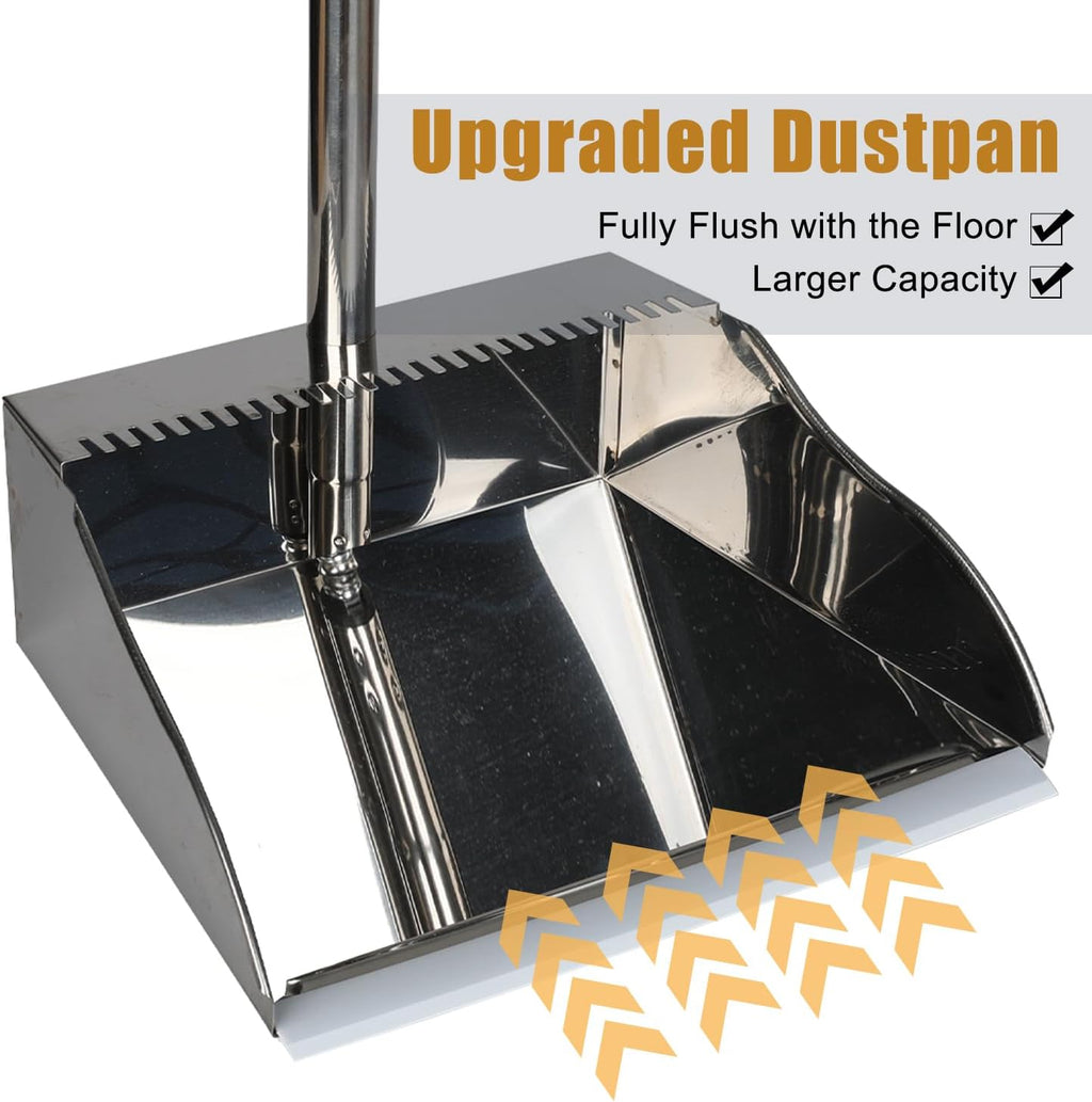 Stainless Steel Dustpan Metal Dustpan with Handle Heavy Duty Dust Pan Upright Dust Pan for Home Office Lobby