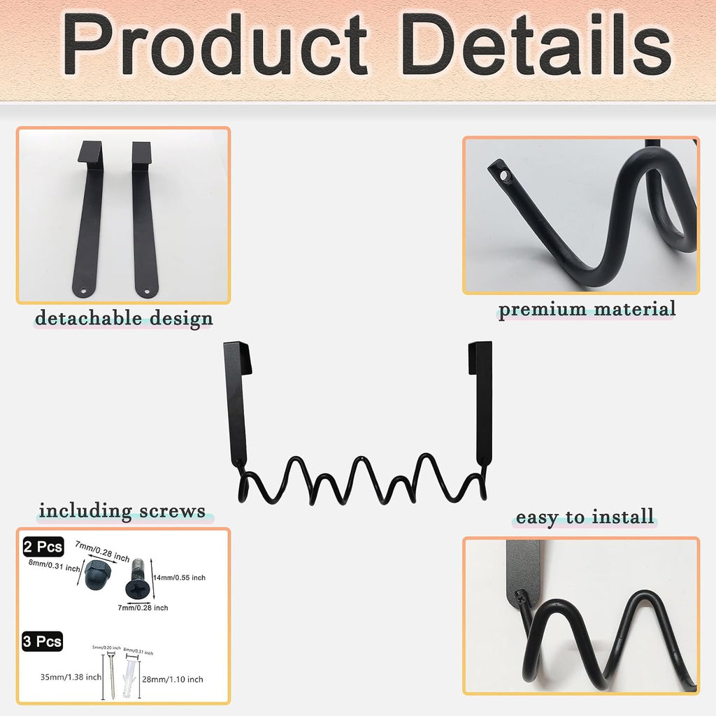 Wave Shaped Over The Door Hook, Metal Door Hanging Rack with 4 Hooks, Black