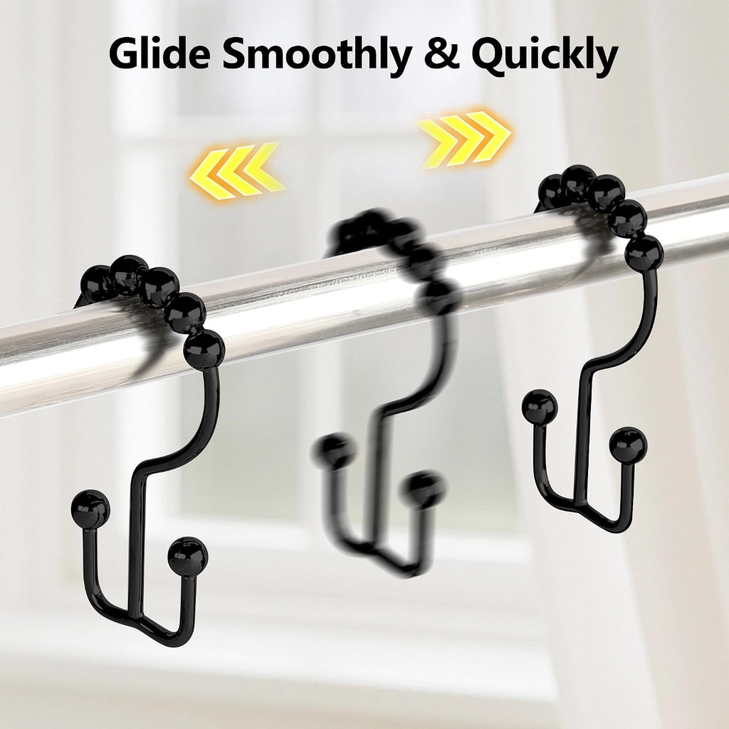 Resze 12 Pcs Shower Curtain Hooks, Metal Double Shower Curtain Rings,Black