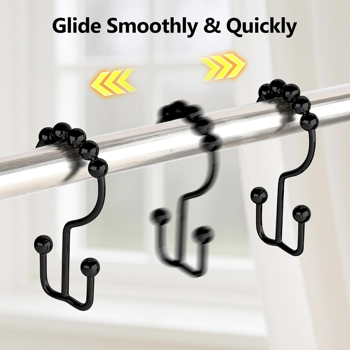 Resze 12 Pcs Shower Curtain Hooks, Metal Double Shower Curtain Rings,Black