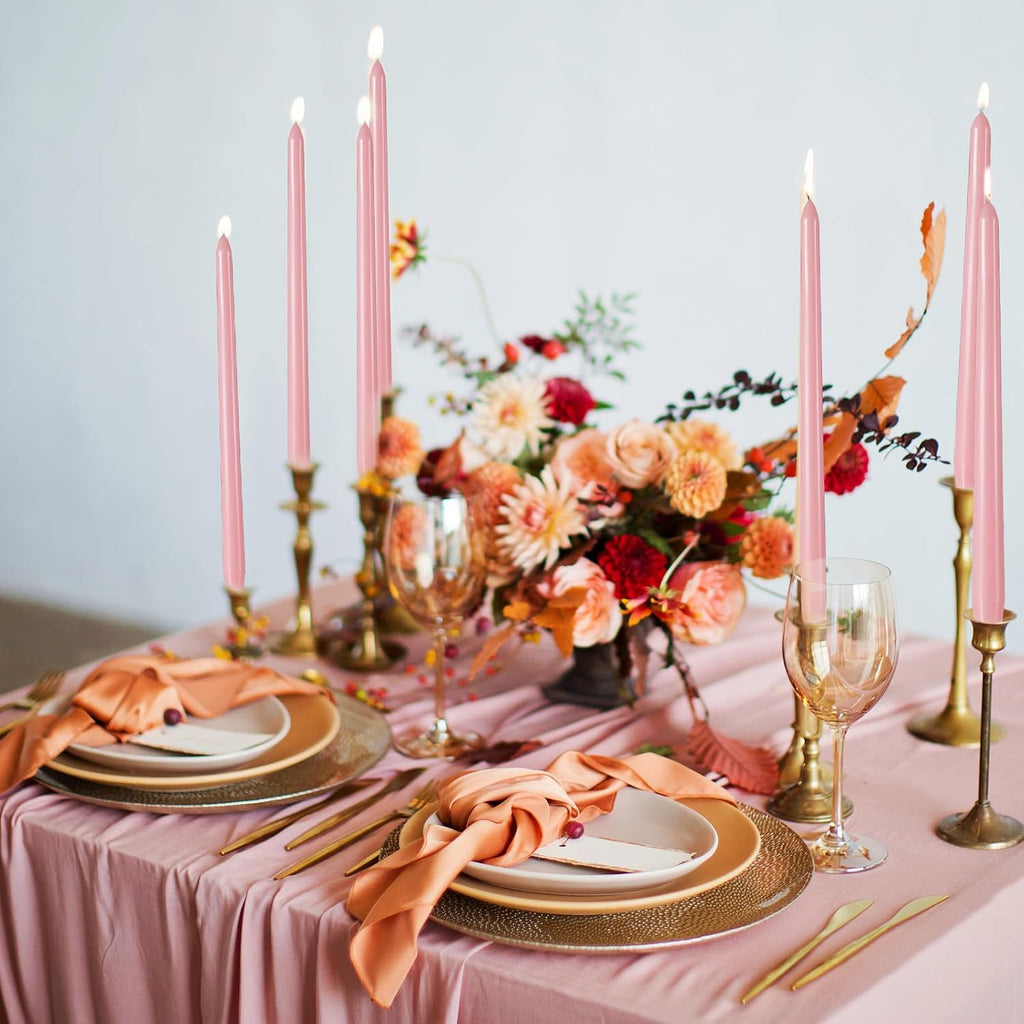 MTLEE 16 Pcs 10 Inch Taper Candle Sticks Smokeless Unscented, Morandi Pink