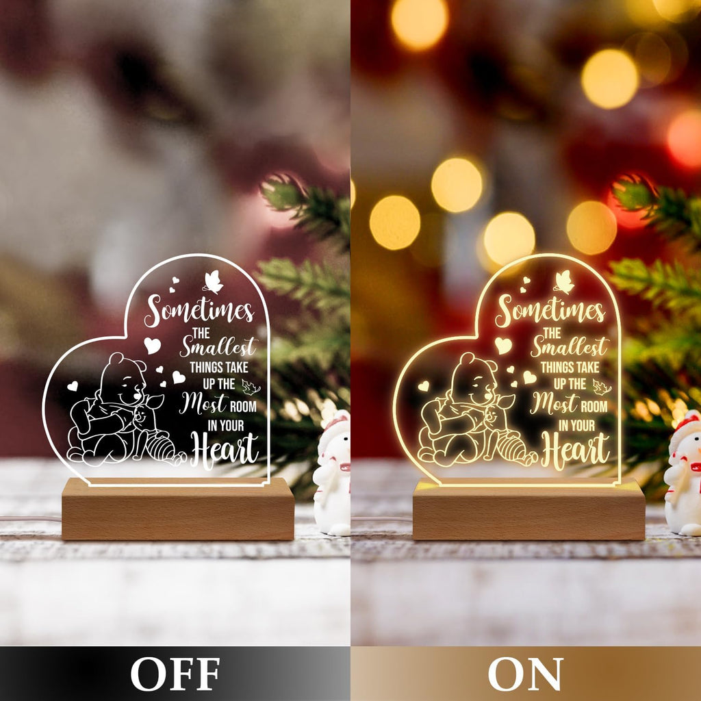 PZJIEAN Winnie The Pooh Night Light Acrylic Engraved Night Light with Base, Winnie The Pooh Gifts for Birthday Christmas Graduation Back to School Gift Daughter Son Sister Friends
