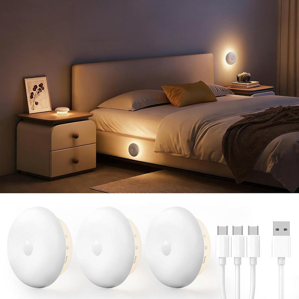 Homelist 2026 New 1500mAh Indirect Lighting Night Light, 3 Pack Bedside Table Lamp, Dimmable Rechargeable Motion Sensor Lights Indoor for Bedroom Nightstand, Cabinet, Porch, Hallway, Stairs