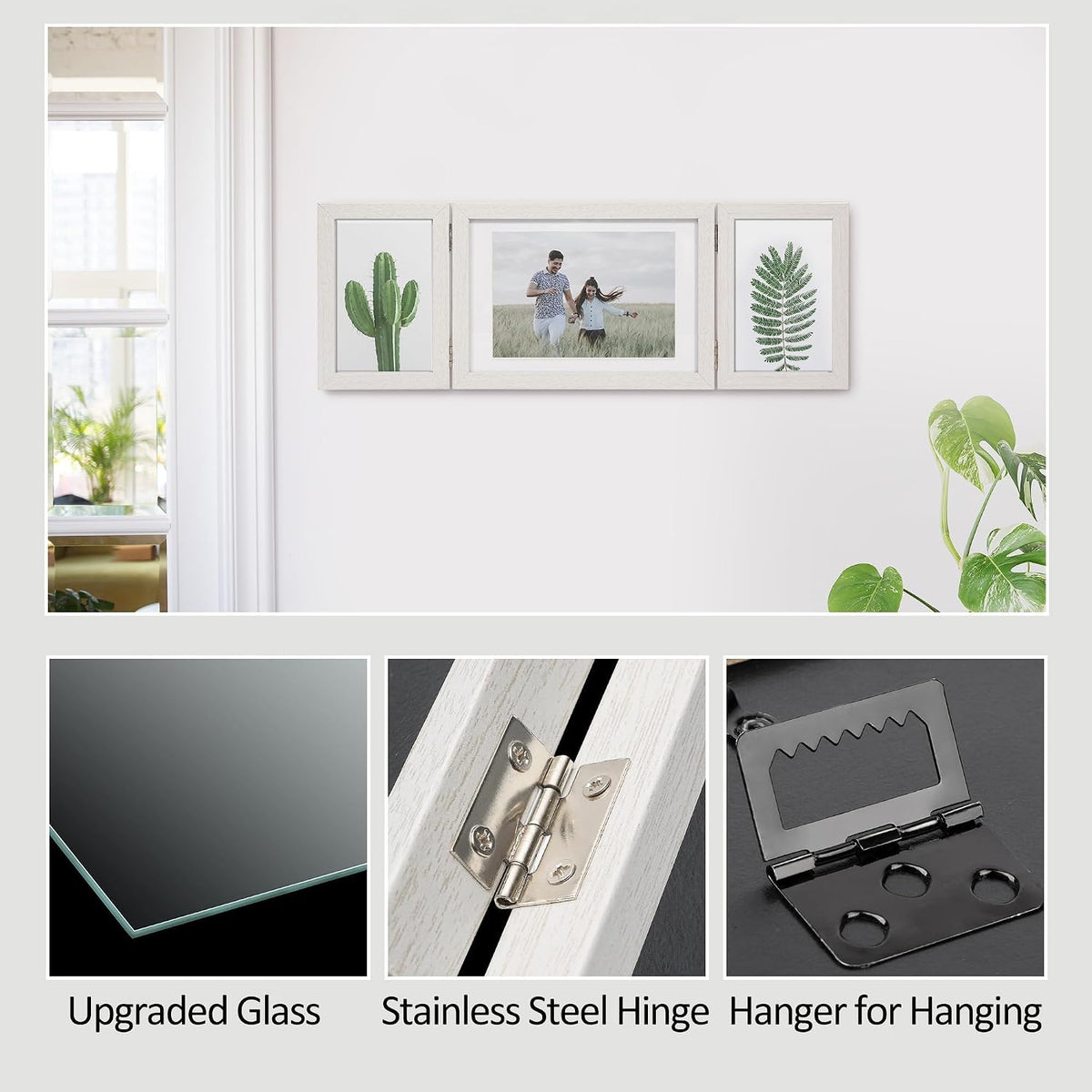 Afuly 3 Picture Frame 4x6 White 5x7 Collage Triple Photo Frames for Desk