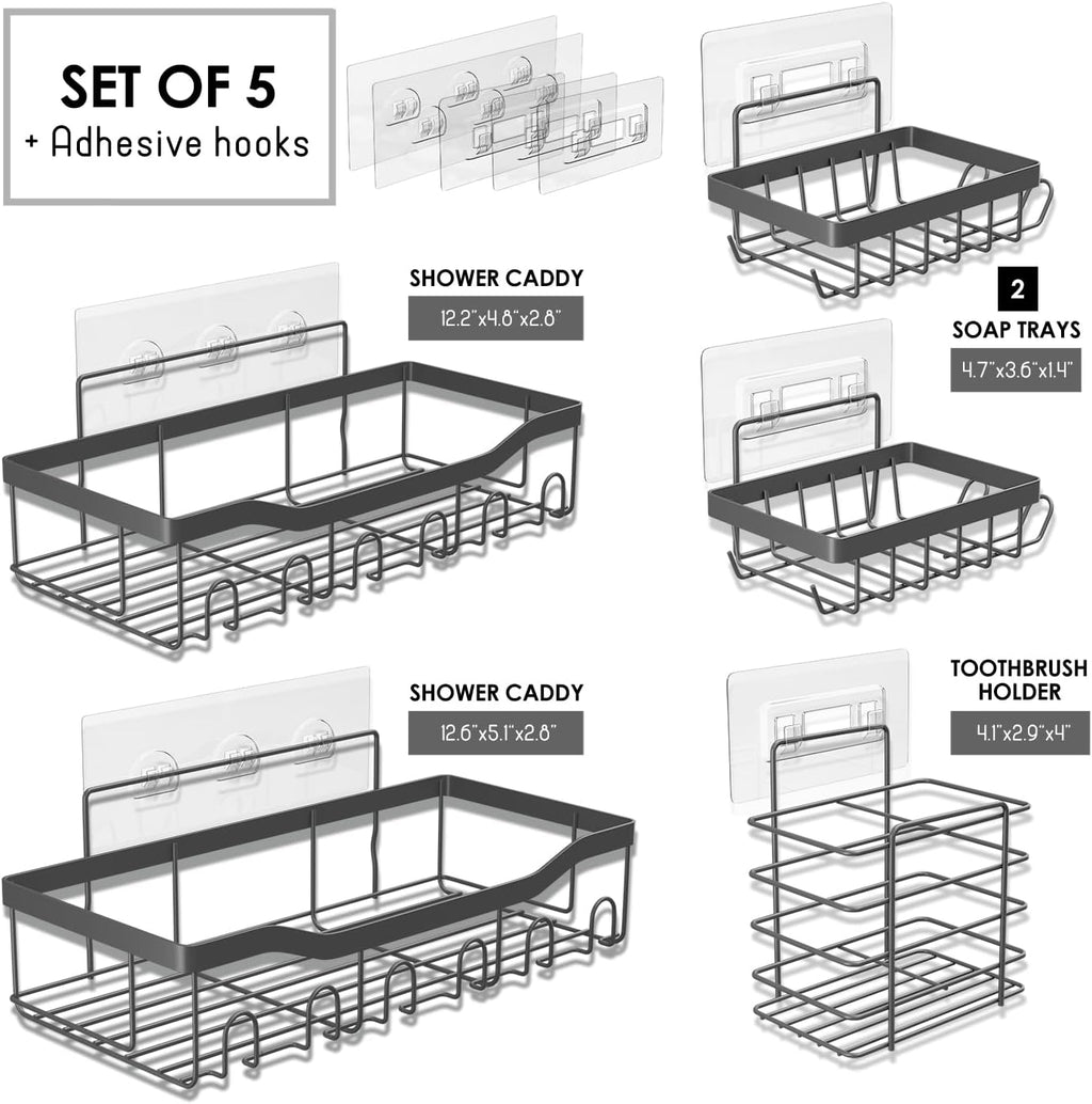 Clara Clark Shower Caddy Adhesive Organizer, Large Capacity Shower Rack, Rustproof Stainless Steel Shelves