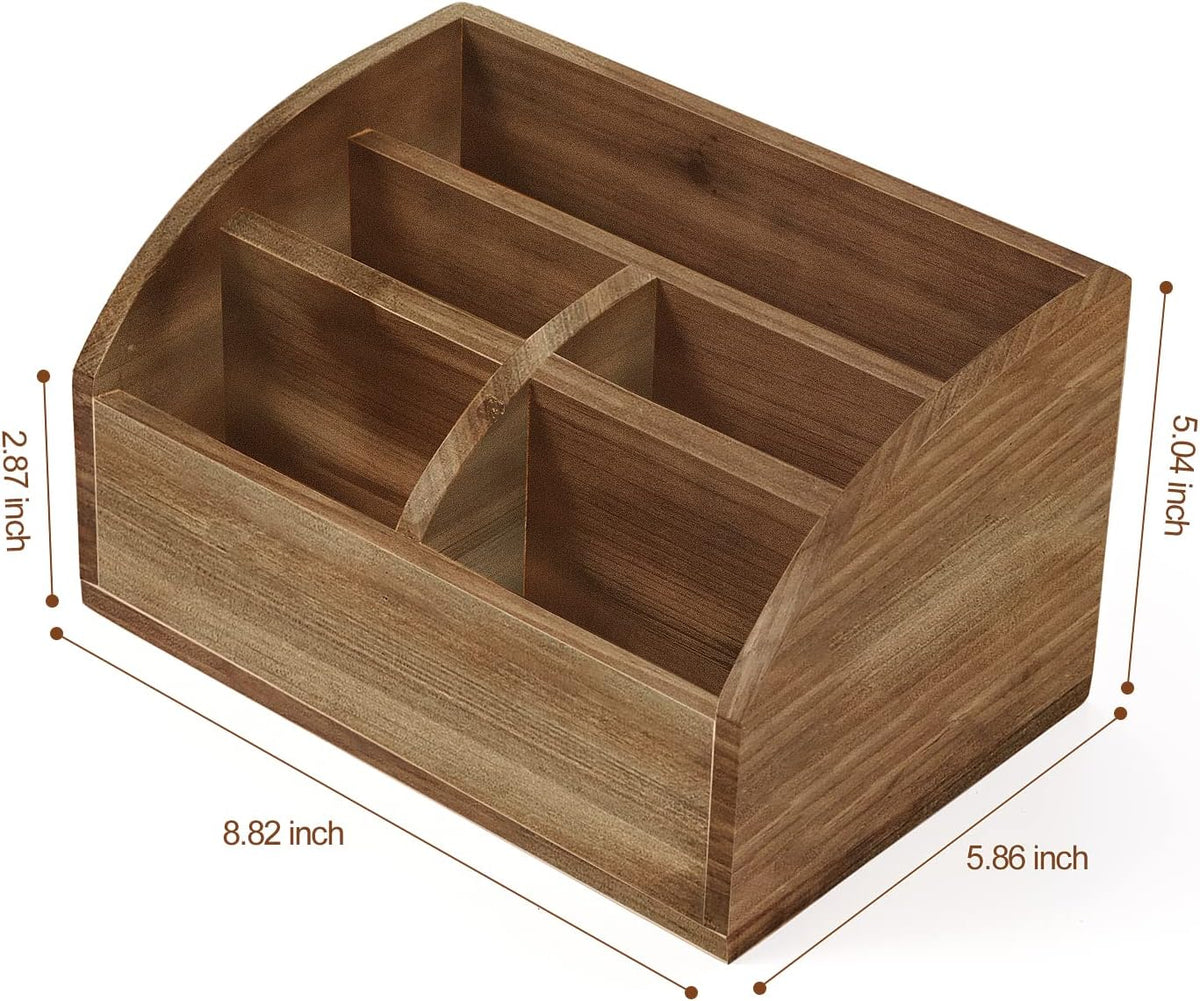 BONNY DODO Remote Control Holders Organizer Box for Table Small Solid Wooden Desk Farmhouse Home Decor Caddy Basket Store Tv Remote for Media Player,Pencil,Glassees&Office Supplies (Brown-M, M)