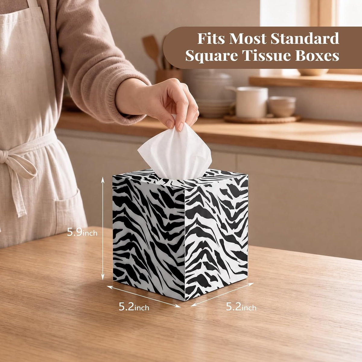 SquareTissue Box Cover, Classic Zebra Print, Bold Monochrome Zebra Design