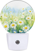 White Daisies Watercolor Night Light,Abstract Floral Plug-in Night Lights with Dusk-to-Dawn Sensor for Bedroom Bathroom and Living Room Sleep Friendly lamp