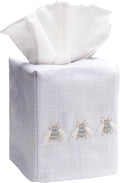 Jacaranda Living Square Tissue Box Cover, Linen/Cotton Fabric Tissue Holder, Decorative Cloth Tissue Cube Cover, Embroidered Bee Designs, Three Napoleon Bees (Duck Egg Blue)