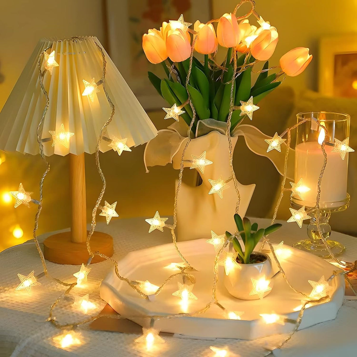 ANJAYLIA 20 LED Star Lights, 10FT Battery Operated Fairy Light, Warm White