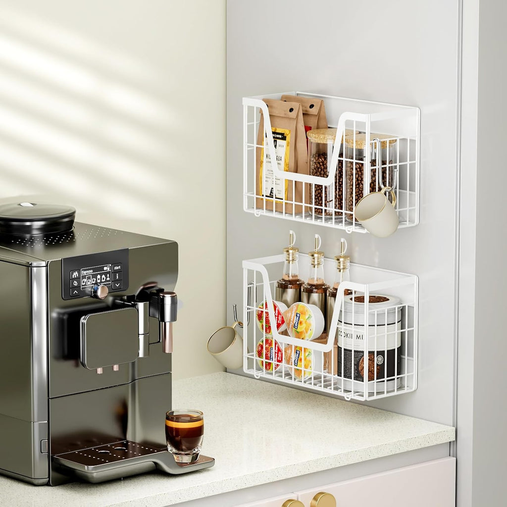 2 Set Magnetic Fridge Shelf, White Magnetic Fruit Basket for Fridge